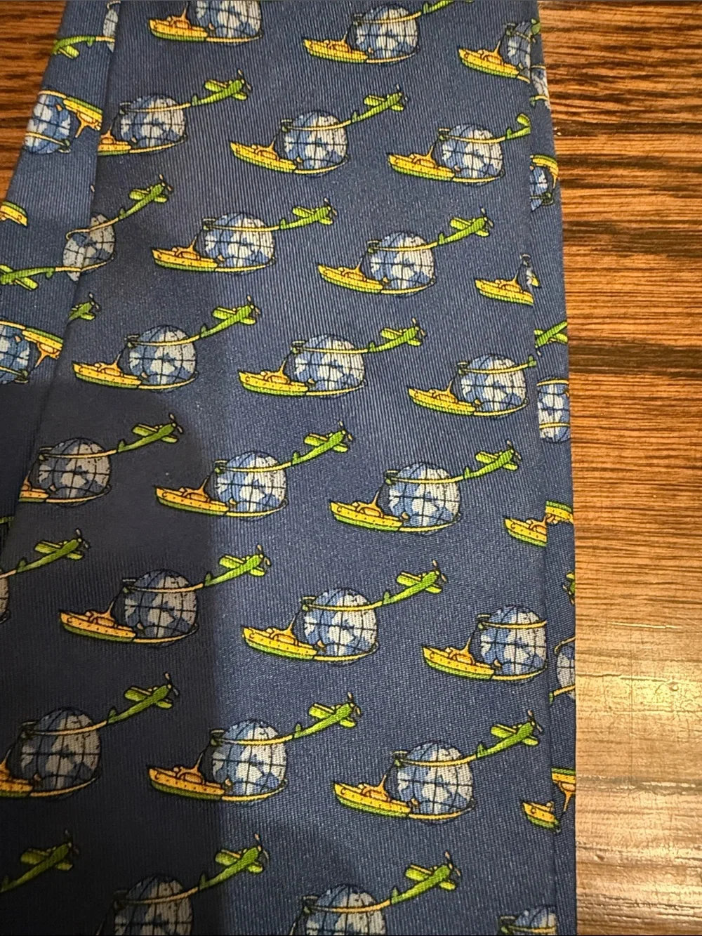 Salvatore Ferragamo Blue Silk Tie with Yellow and Light Blue Boat Motif